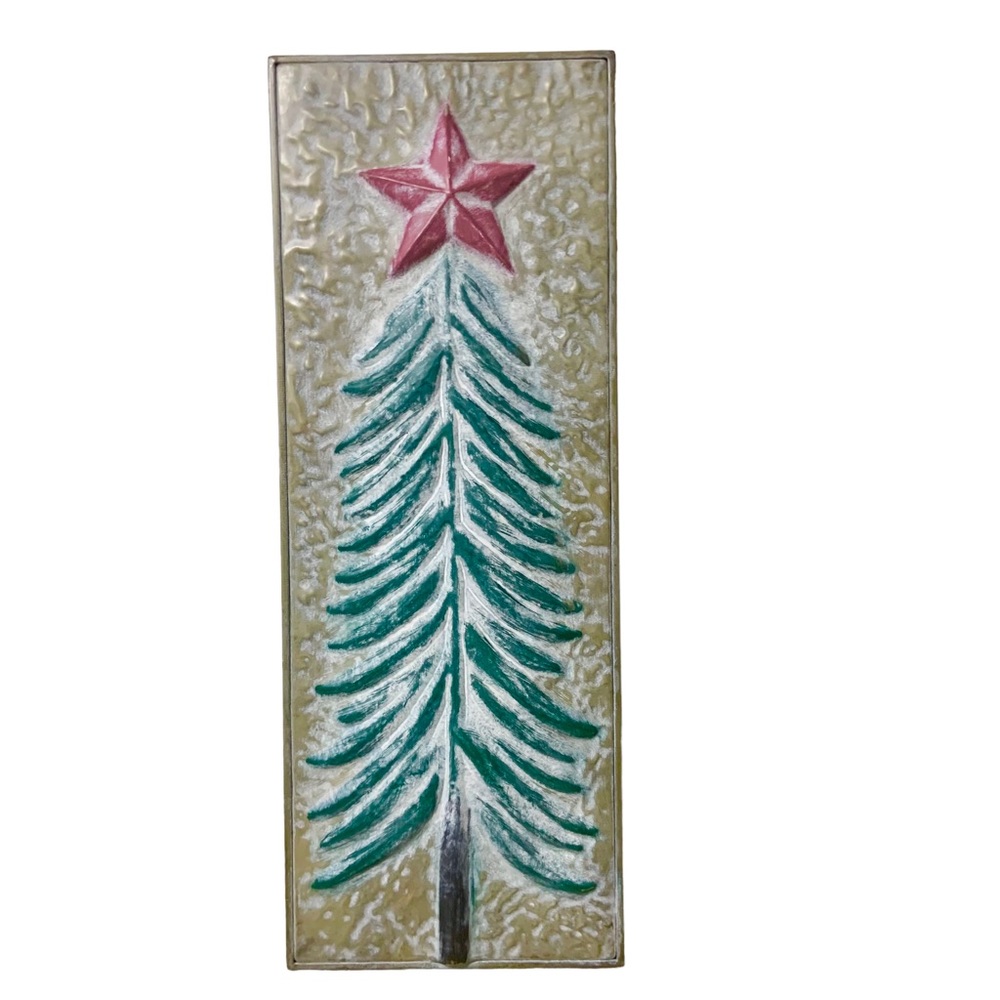 Farmhouse Bronze Metal Christmas Tree w/Red Star Wall Home Decor